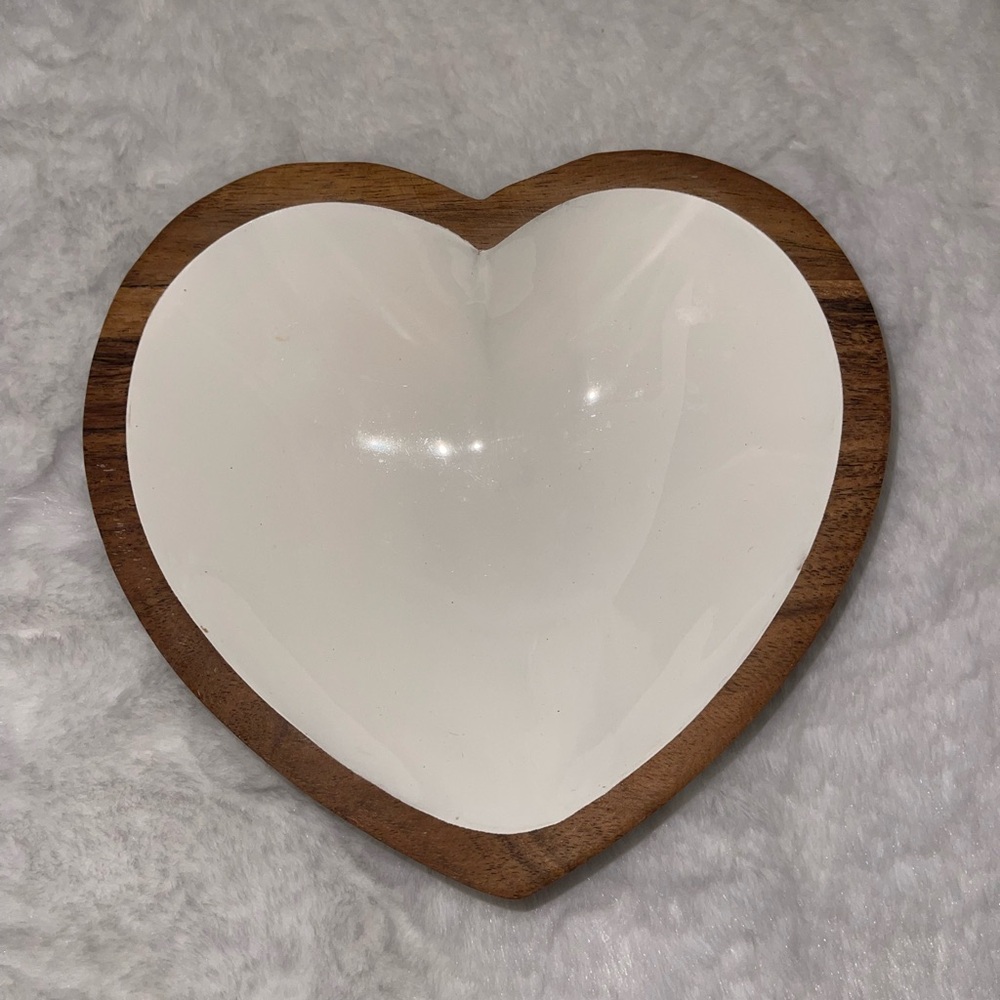 Heart-Shaped wooden and white jewelry/keepsake dish